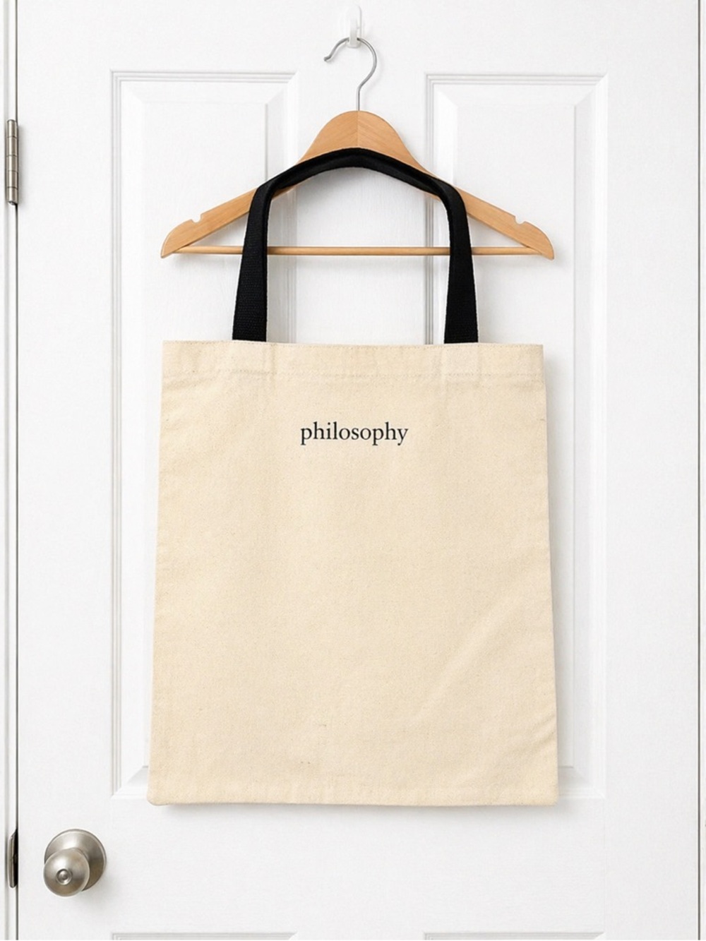 Philosophy Cream Canvas Tote Bag Black Logo Minimalist Reusable‎ Shopping Bag OS
